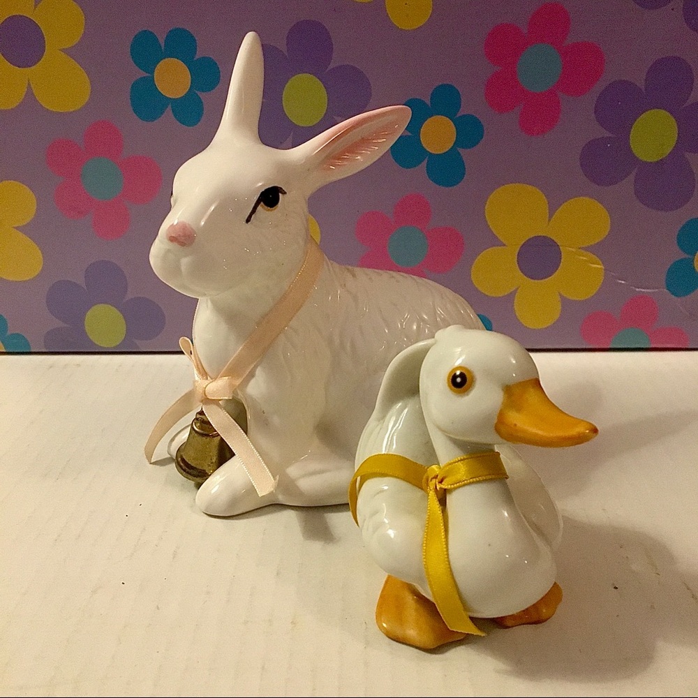 Vintage Ceramic Homco Duckling and Midwest Bunny Rabbit Figurines
